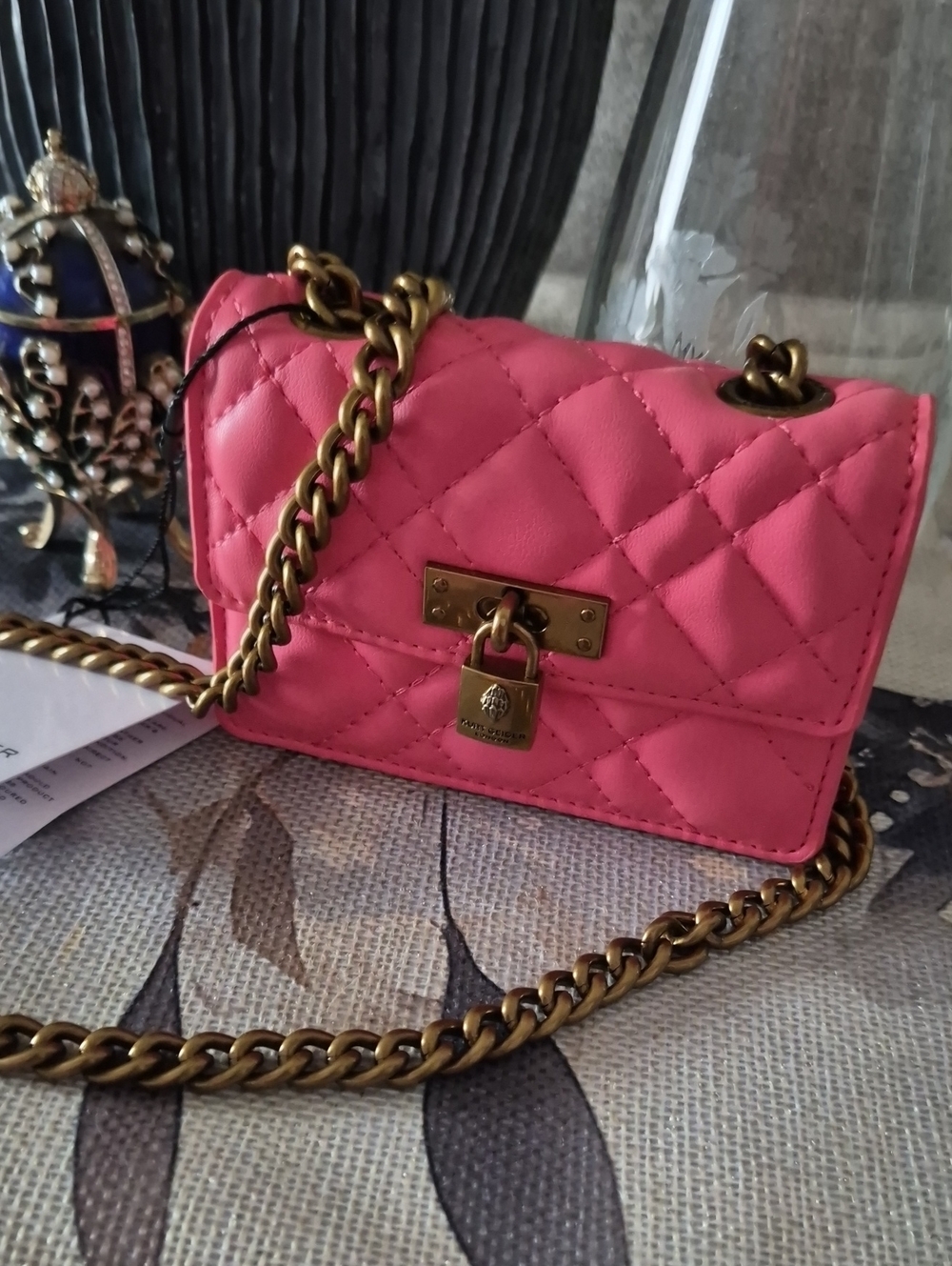 NWT Kurt Geiger 'Micro' Quilted Pink Chain Crossbody W/Lock Detail